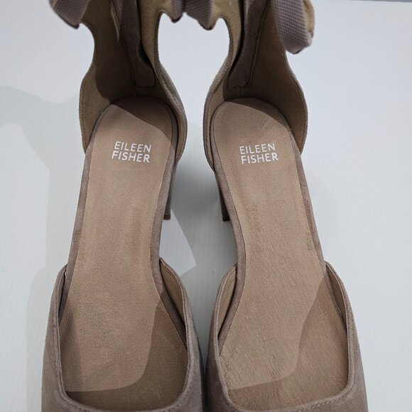 Eileen Fisher Veery Heel Pump Ankle Strap Zip Earth Tan Suede Size 8 NEW - Picture 8 of 16